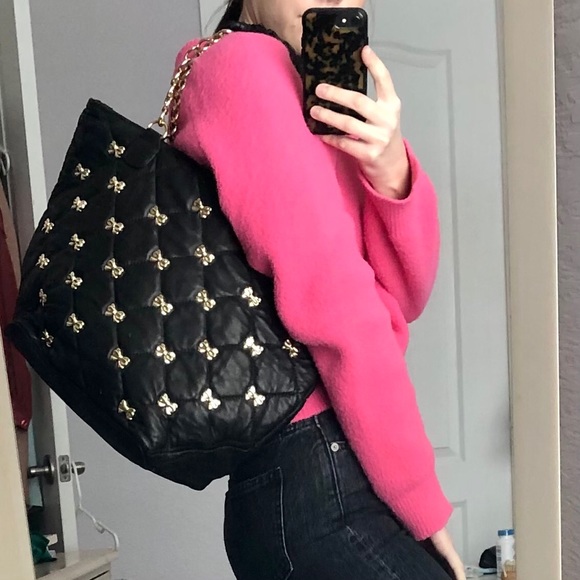 NWOT Betsey Johnson black quilted lamb leather bag - Picture 2 of 10